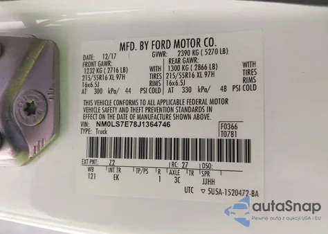 2018 Ford Transit Connect Xl from USA, damaged, VIN NM0LS7E78J1364746